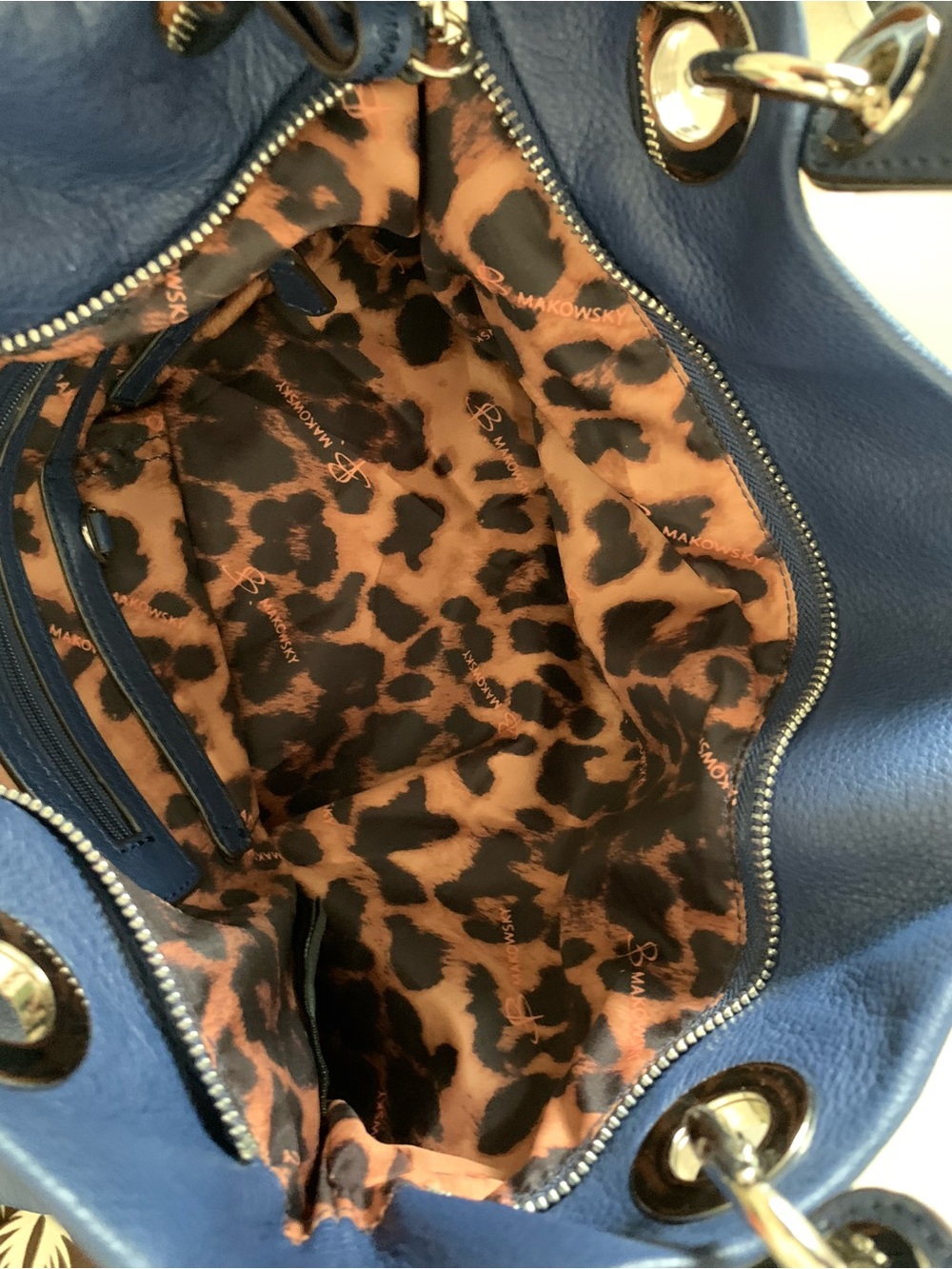B Makowsky Navy Leather textured Tote Shoulder Bag Y2 K - Picture 4 of 12
